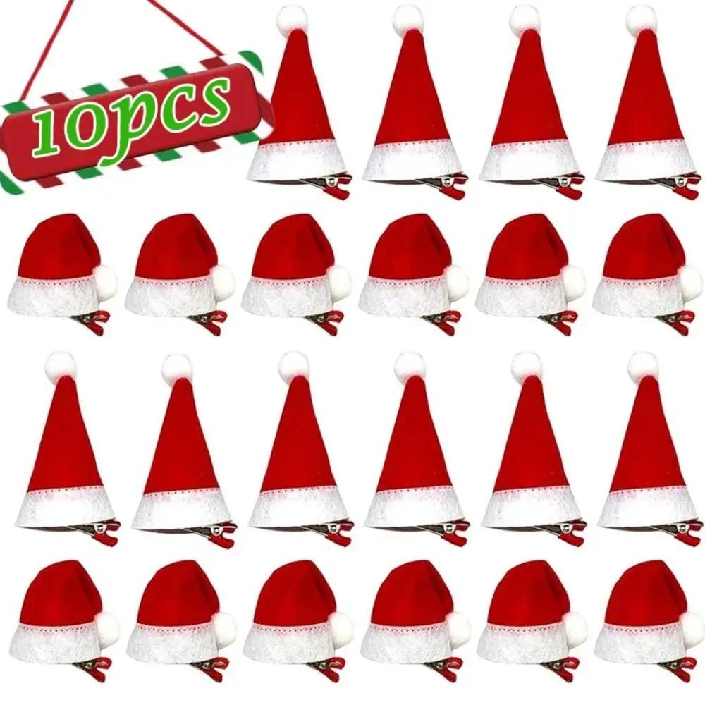 10Pcs New Santa Christmas Hat Clips Red Mini Hair Grips Barrettes Handmade Christmas Photo Decoration Christmas