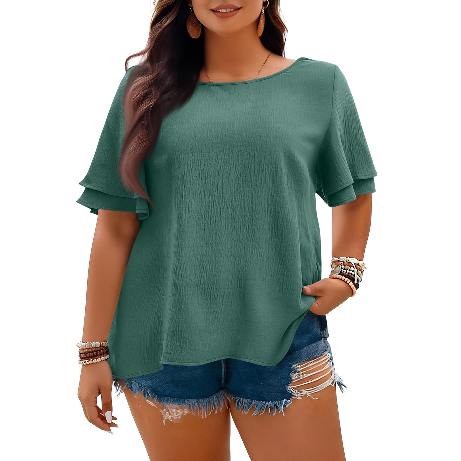 

Women s Fashionable Short Sleeve Elegant Commuting And Casual Top M зелений
