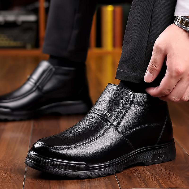 Cotton shoes men's winter velvet warm men's cotton shoes high-top leather wool snow boots medium old dad elder shoes
