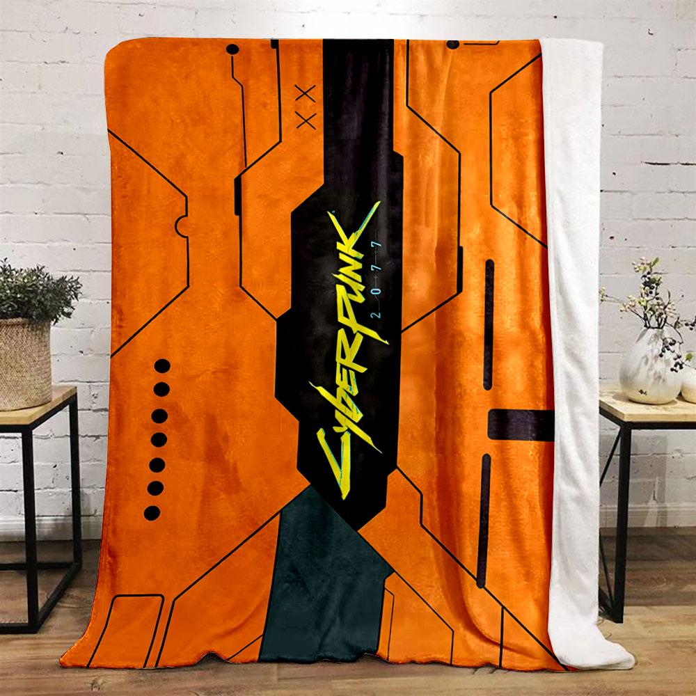 Geometric, Tech-inspired Orange Background with Bold "Cyberpunk 2077" Text. for All Seasons Blanket Lunch Break Throw Gift