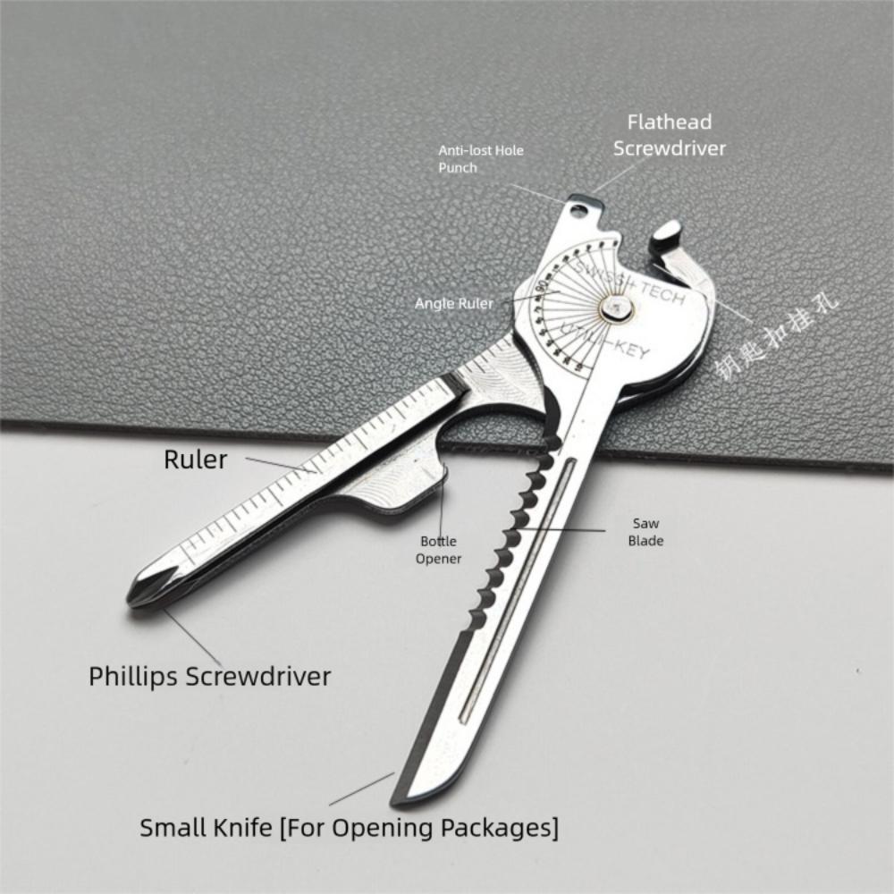 Portable Multi-Tool Keychain Stainless Steel 8-in-1 Survival Folding Tool Kit Multi-Function Design Folding Bottle Opener