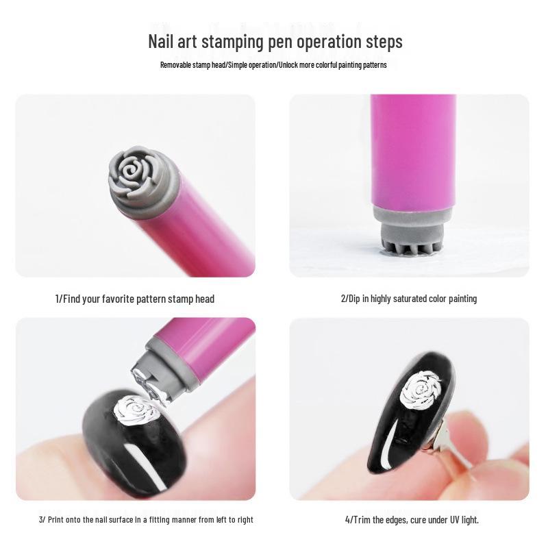 15-Piece Nail Art Stamping & Dotting Pen Set with Silicone Stamper for DIY Floral Designs