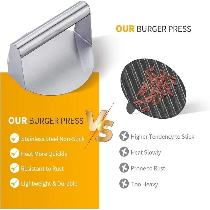 Stainless Steel Smash Burger Press Hamburger Patties Meat Masher Circular Meat Press Mold for Deli Meats Kitchen Accessories
