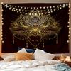 2D Mystical Lotus Tapestry Black & Gold Floral Print Wall Art Tapestry Spiritual Hippie Room Decoration