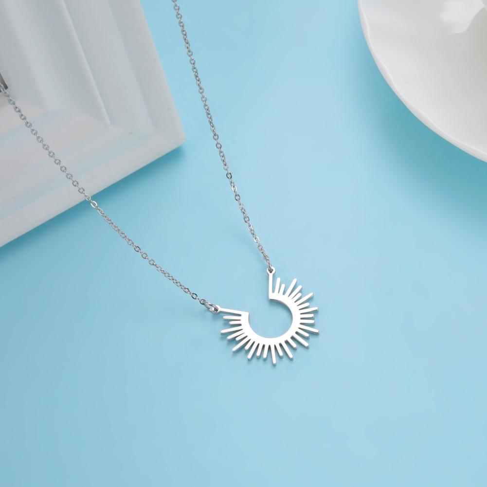 Cazador Rays of Sun Pendant Necklace for Women Half Circle Spiked Chocker Stainless Steel Jewelry Birthday Gift