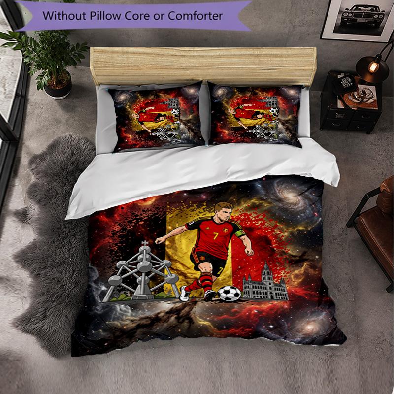 Belgium Football Pattern 3 Pieces Bedding Set Soft Microfiber Duvet Cover with Pillow Cases for Bedroom