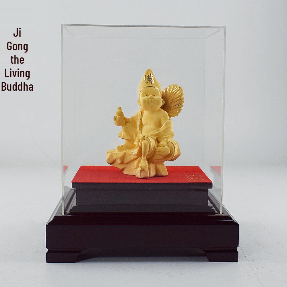 Flocked Gold Sand Dragon-Subduing Buddha Jigong Figurine - Peaceful Arhat Home Ornament Living Buddha Jigong