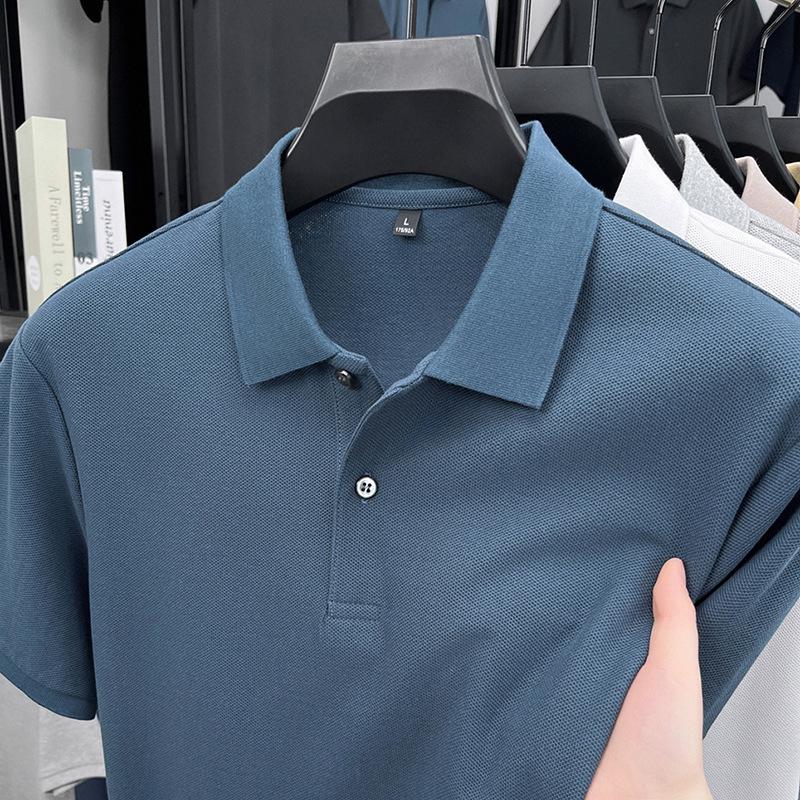 Men'S Business Casual Lapel Cotton Short Sleeve Polo Shirt Loose Solid Color T-Shirt Mens