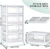 4-Tier Stackable Storage Bins with Wheels, 23 QT Folding Boxes with Magnetic Lids, Closet Organizers for Bedroom, Living Room, T