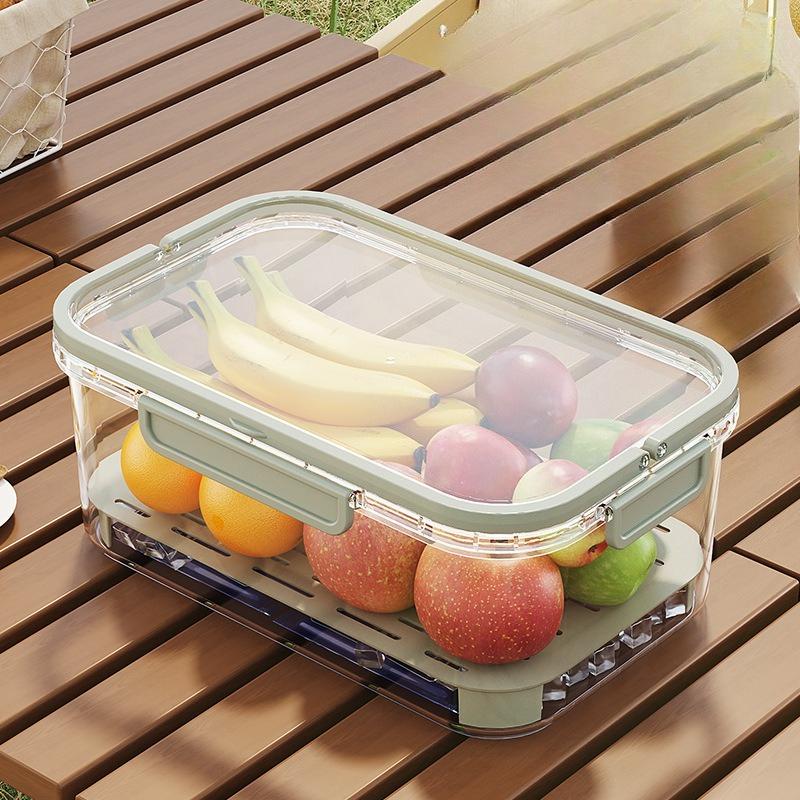 

Outdoor Portable Fresh-keeping Box for Picnics and Camping - Large Capacity Sealed Box for Carrying Fruits, Beverages and Outdoor Food Storage. Hook Green