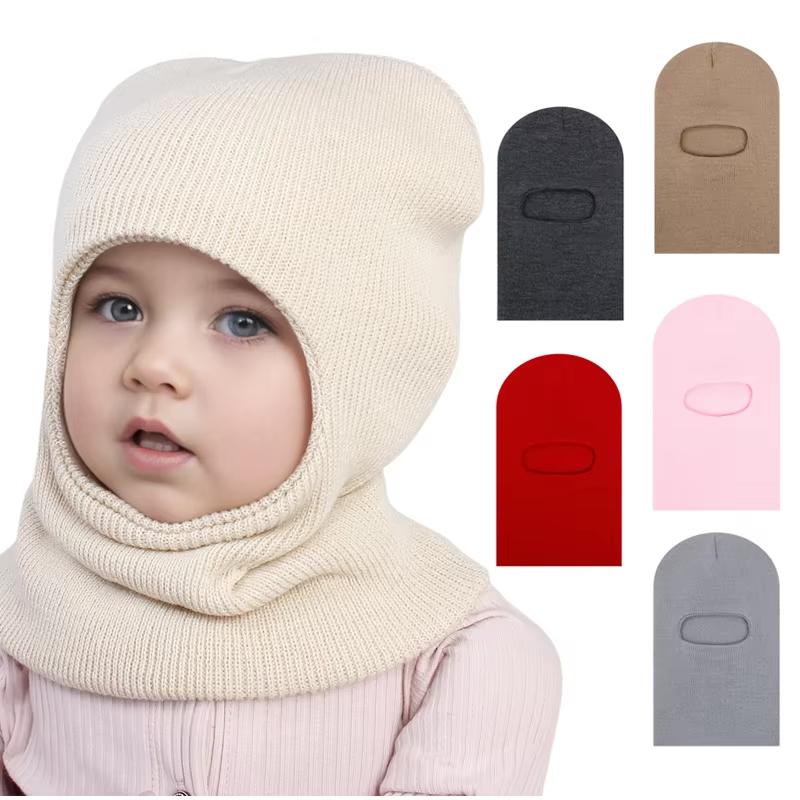 Winter Baby Balaclava Hat Warm Knitted Woolen Beanie Cap Scarf One-Piece Kids Ear Protection Hat Toddler Neckerchief