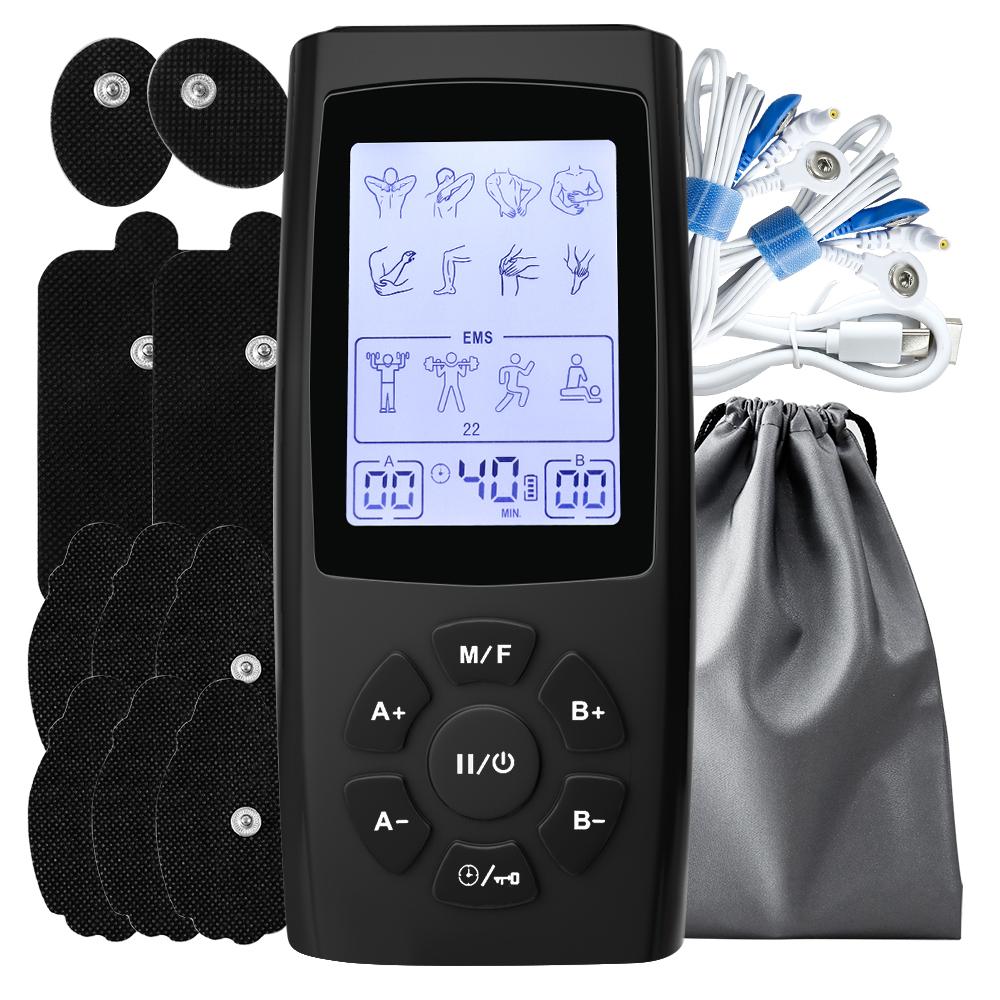 28 Modes TENS EMS Unit Muscle Stimulator for Pulse Pain Relief Rechargeable Portable Dual Channel 40 Intensity Body Massager