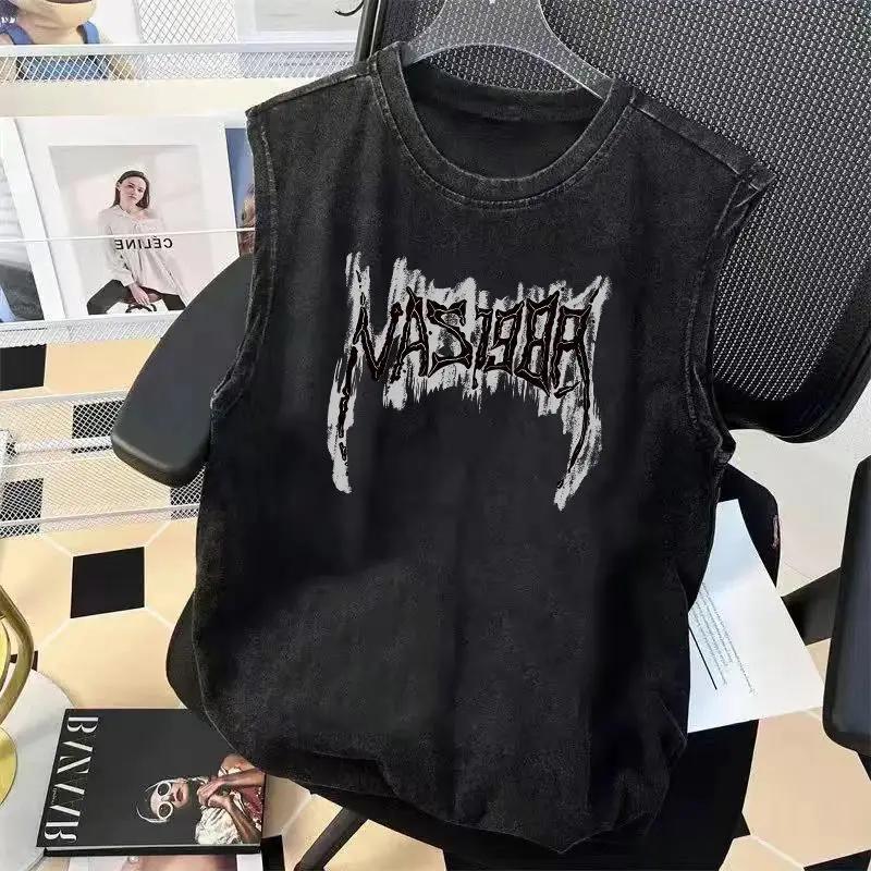 Street Cycling Vest Men's Pure Cotton Vest Sleeveless Washed Old Ruffian Handsome Trend Retro American Vest Clothes