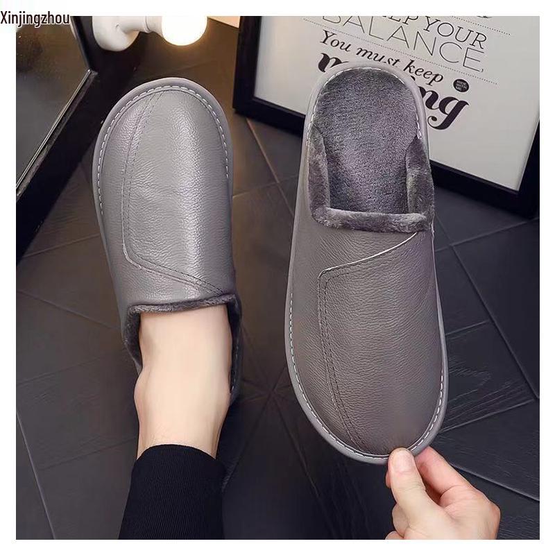 Unisex Winter Wasserdichte Rindsleder Plüsch Hausschuhe