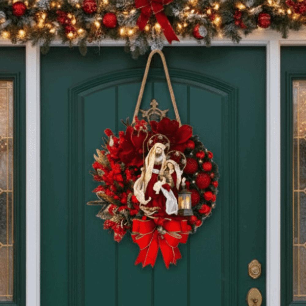 Weihnachtskranz aus Holz 2D Weihnachtsanhänger zum Aufhängen an der Tür Künstliche Girlande Frohe Weihnachten