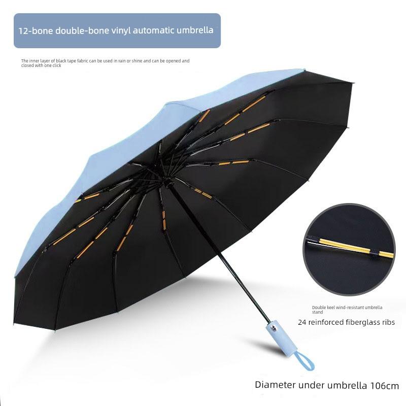 24-Rib Fully Automatic Umbrella for Two People, Dual-Purpose for Sun and Rain, Business Sunshade Umbrella with Double Ribs, Suitable for Mass Printing