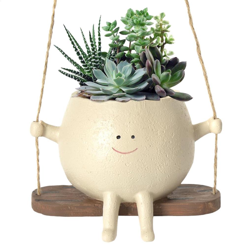 Resin Cartoon Cute Flowerpot Swing Flower Container Creative Wall Hanging Head Planter Home Garden Patio Accessories