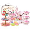 Kids Tea Party Set, Tin Tea Set for Toddlers, Afternoon Tea Pretend Play Toy with Cake & Dessert, Gift for Girls Boys