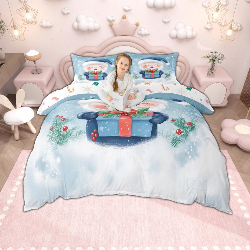Homewish Girls Boys Christmas Duvet Cover Set, Kawaii Snowman Santa Claus Bedding Set, New  Theme Quilt Cover Set