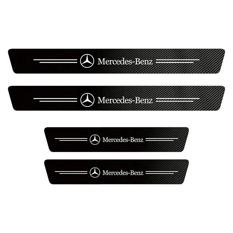 XKD1   1/4/5Pcs Carbon Fiber Car Door Sill Protector Stickers For Mercedes Benz CLS A200 GLK CLK A260 GLC Interior Mouldings MKTTZ-BENN