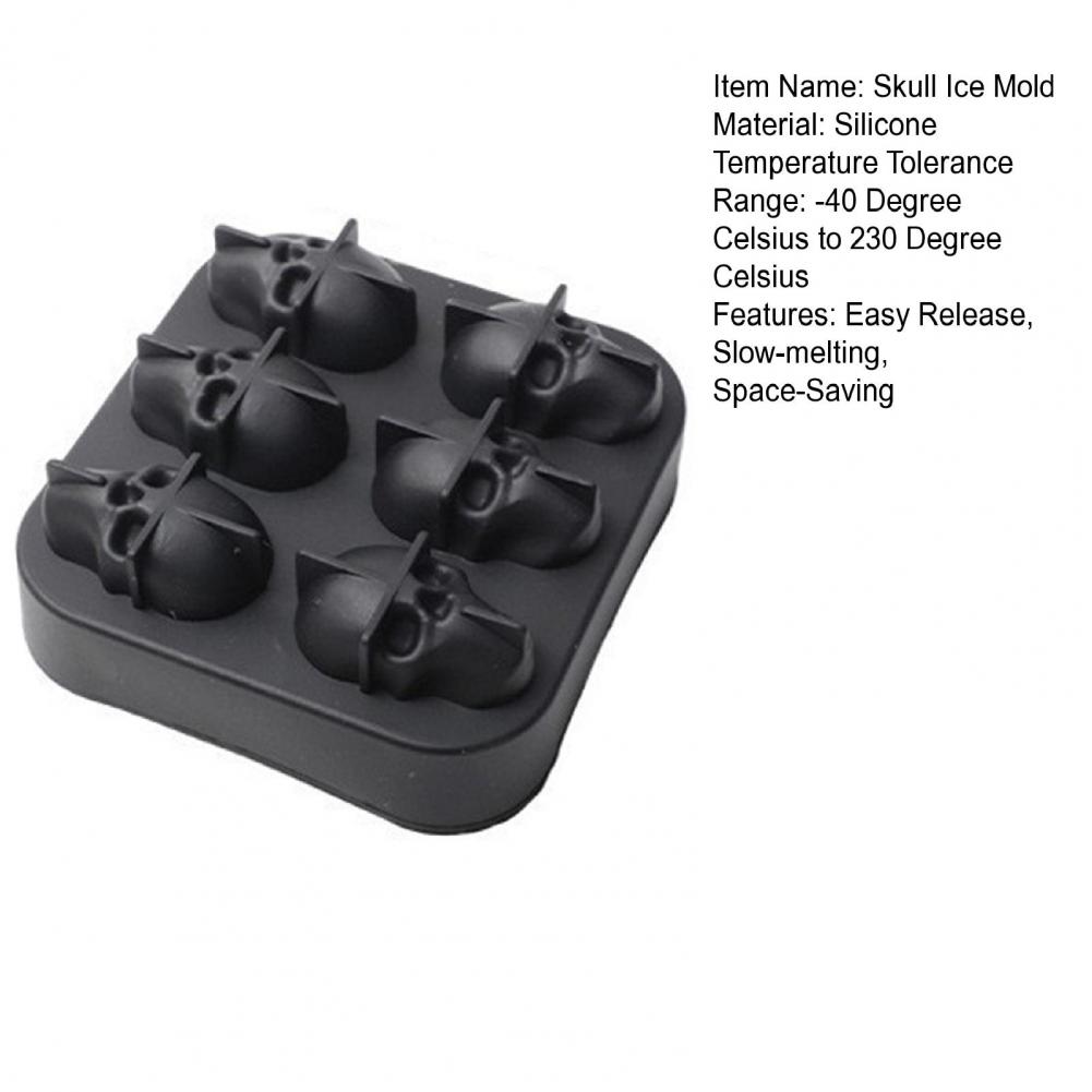 4/6Grids Skull Ice Ball Mold Silicone Ice Tray For Cocktails Whiskey Halloween Horror Theme Ice Cube Maker Spooky Parties Gothic