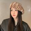 Striped Beret Autumn and Winter Hat Women's Big Head Circumference Fleece Warm Beret Fashion Versatile Painter Hat