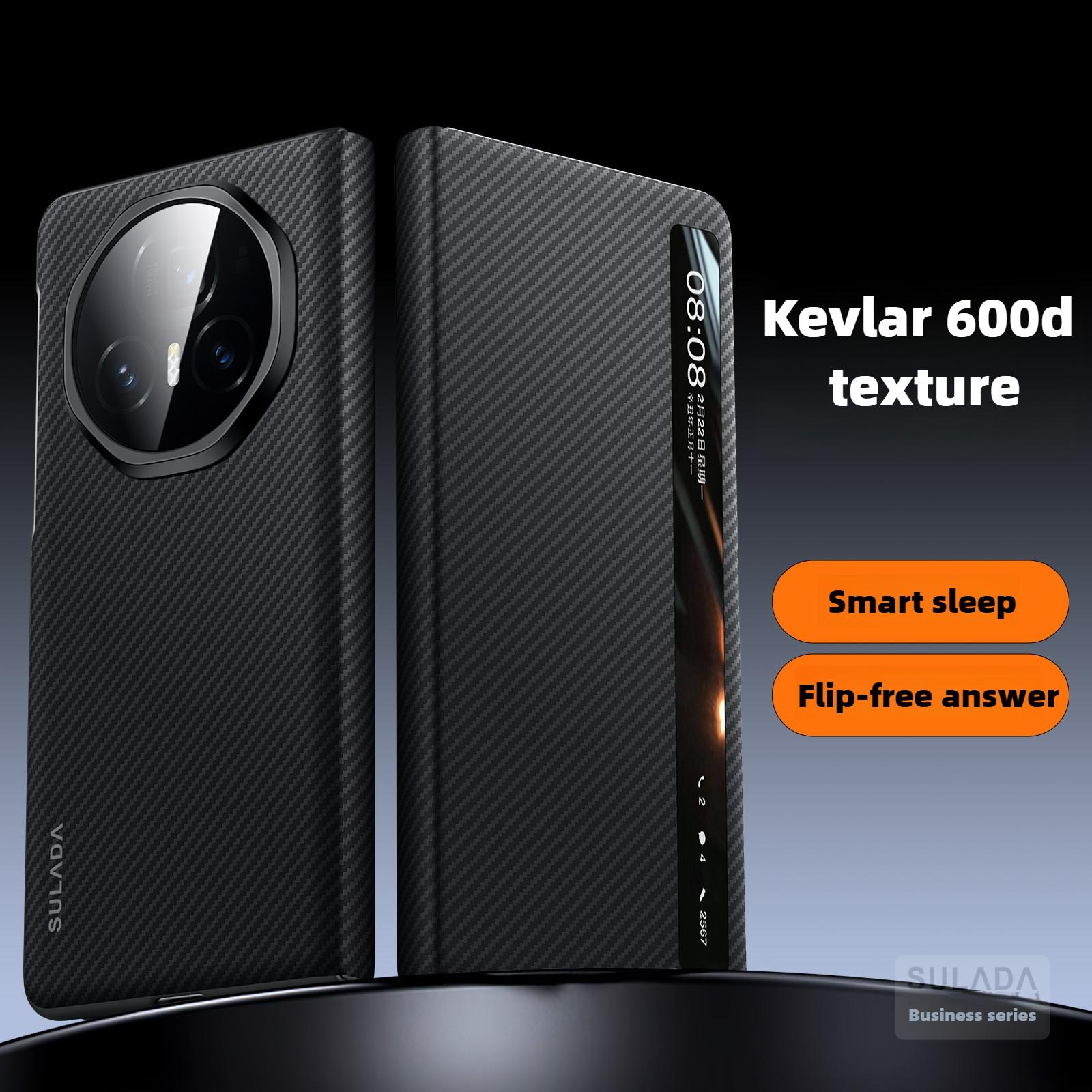 

Чехол из углеродного волокна 600D Kevlar с текстурой из матового стекла для Honor Magic V3 Vs3 с магнитным беспроводным зарядным устройством, откидной чехол, складная всеобъемлющая защита, умное окно for Honor Magic V3 чёрный