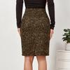 Women Zipper High Waist Chamois Leopard Package Hip Skirt