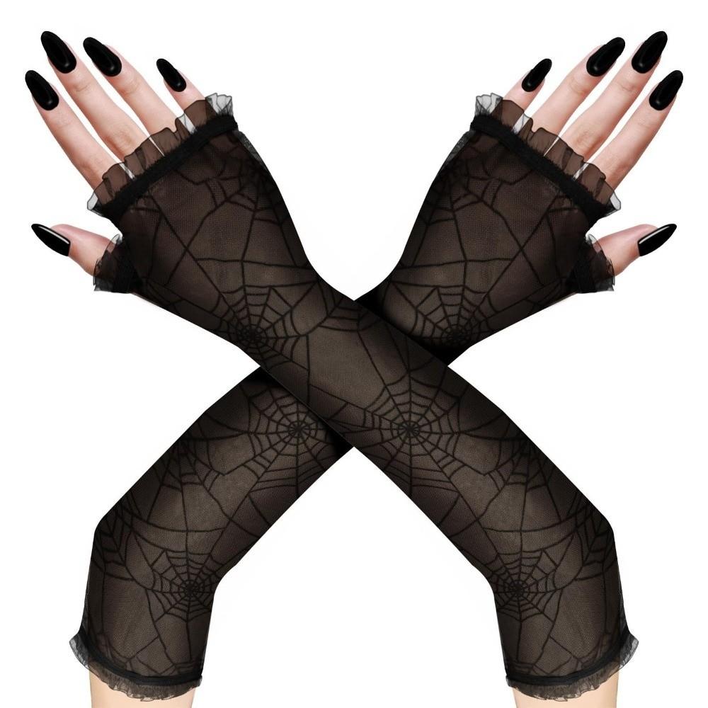 Thin Spider Web Gloves Gothic Mesh Mitten Fashion Halloween Gloves Women
