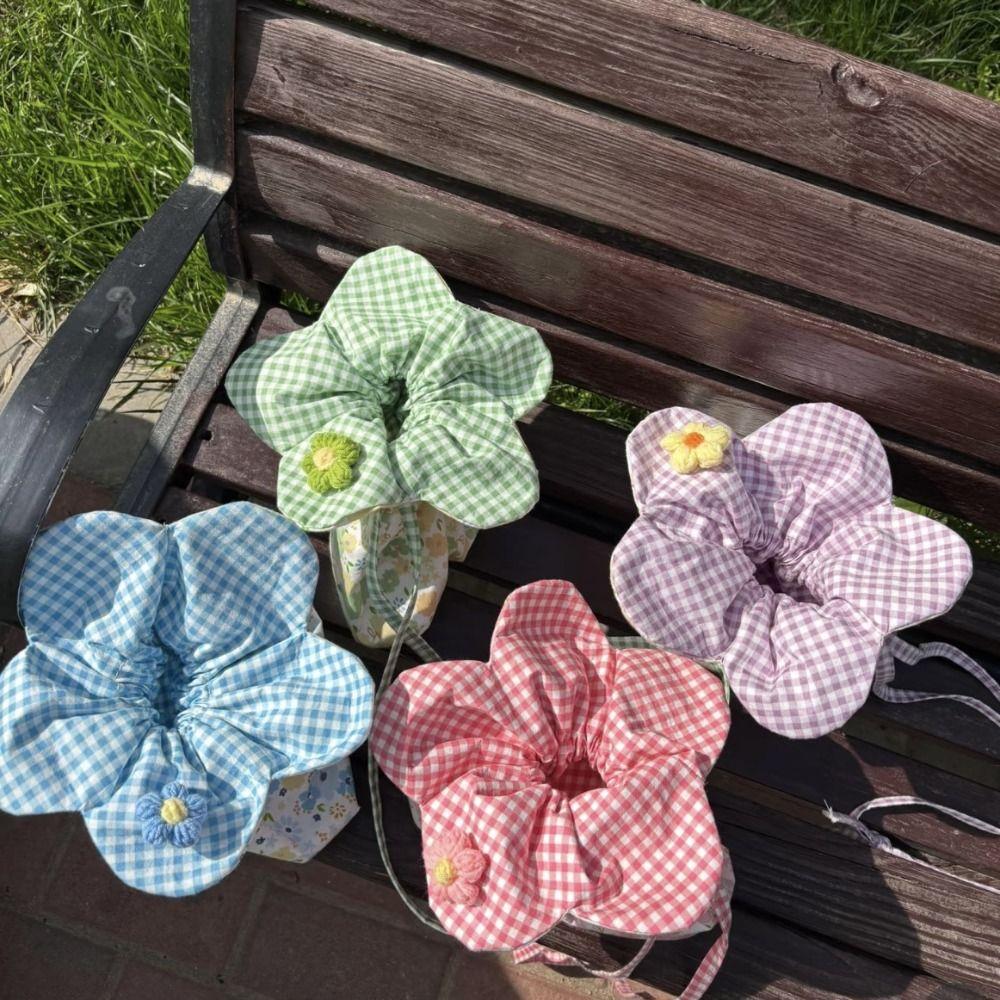 

Plaid Floral Shoulder Bag Bundle Pocket Flower Handbag Casual Small Crossbody Bag Student