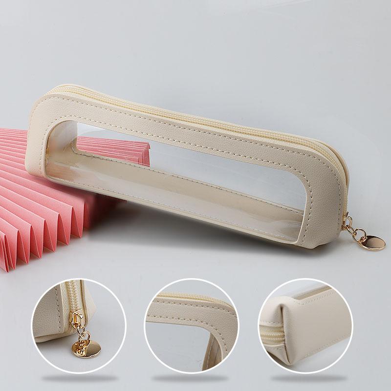

Portable Transparent Waterproof Cosmetic Organizer Pouch Clear Makeup Bag PU Leather Travel Makeup Brush Case with Zipper абрикосовый
