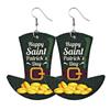 Women Fashion ST. Patrick's Day Green Drop Shape Printing  Earrings Ear Studs