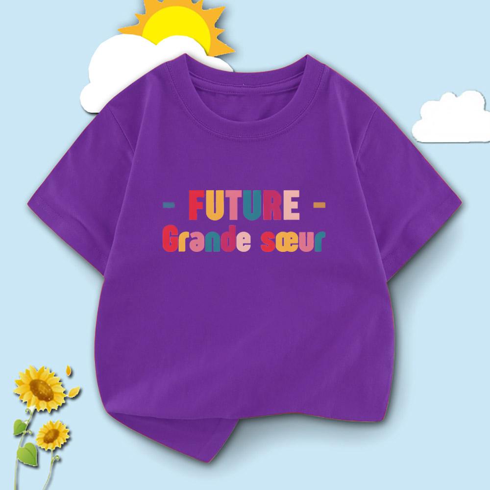 T-shirt Bambino Stampa Lettere "Futura Sorella Maggiore" Francese Manica Corta Girocollo Magliette Bambino Casual Annuncio Gravidanza Top Bambino