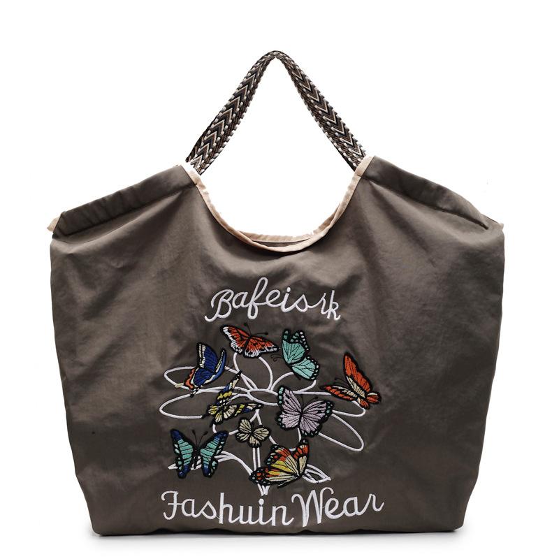 

Женская сумка новая нейлоновая вышитая сумка модная большая вместительная портативная на плечо сумка для покупок серый