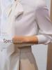 Autumn 2025 French Chic White Ribbon Bow Blouse for Women