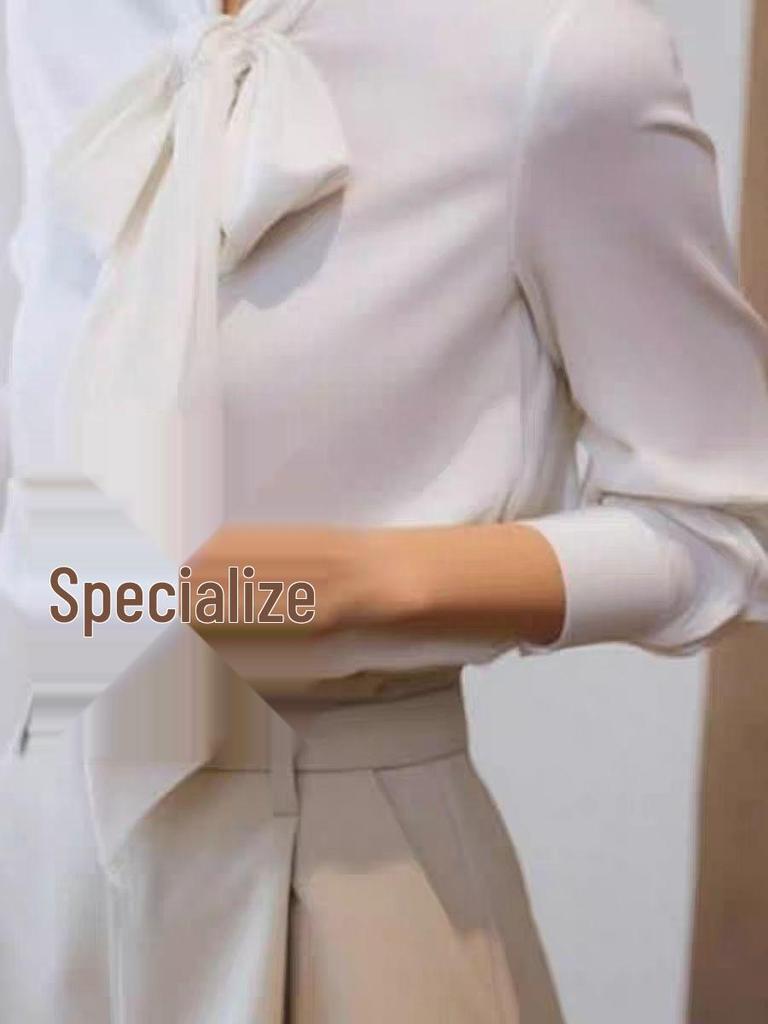 Autumn 2025 French Chic White Ribbon Bow Blouse for Women