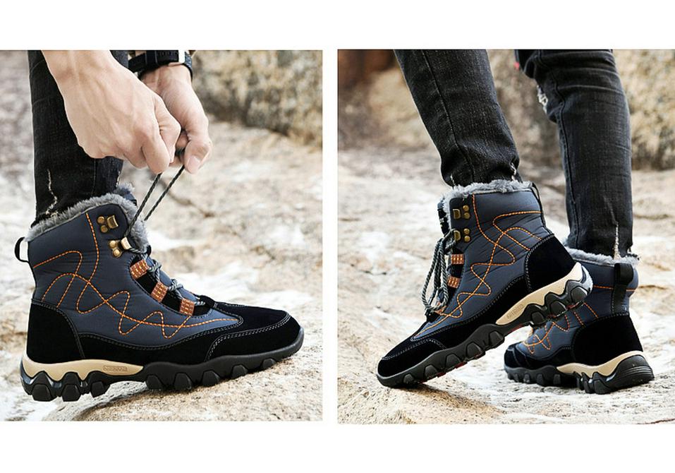 Men's Waterproof High-Top Snow Boots, Plus Velvet Lining, Non-Slip, Warm Plush, Winter Outdoor Casual Cotton Shoes