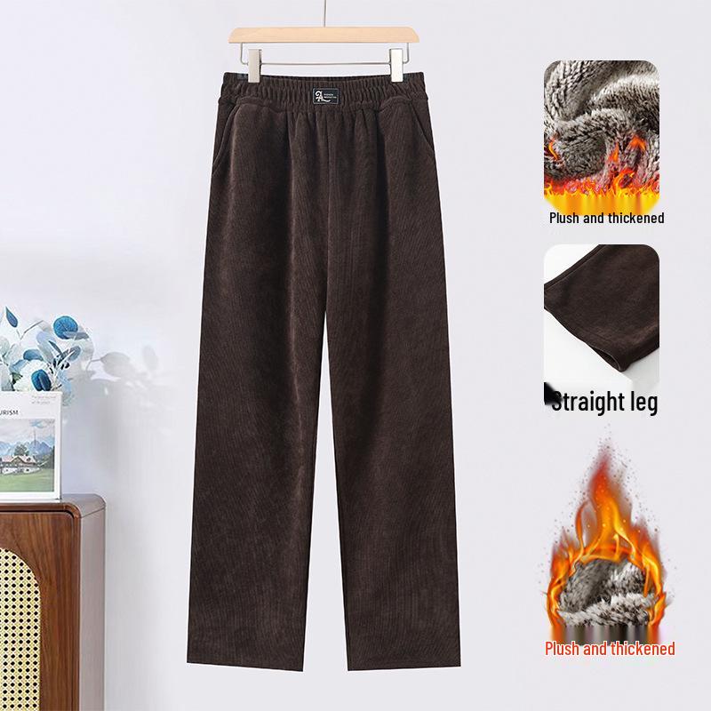 Warm Cotton Straight-Leg Trousers for Middle-Aged & Elderly Women: New Grandma Style, Ideal for Autumn & Winter