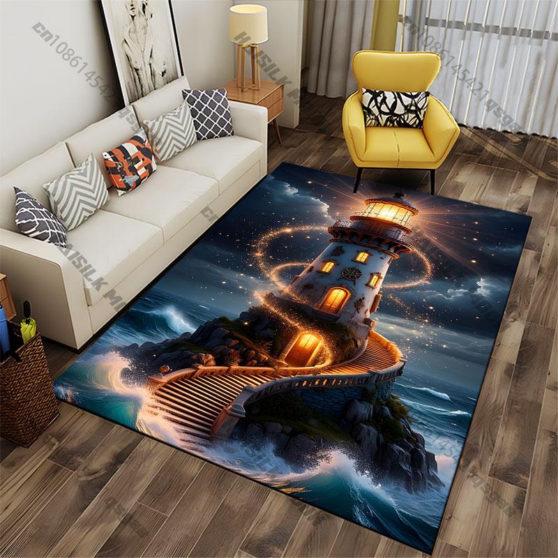 Magical Lighthouse Guiding Through Darkness Carpet Yoga Living Room Room Decor Children's Crawling Mat Doormat Area Rug