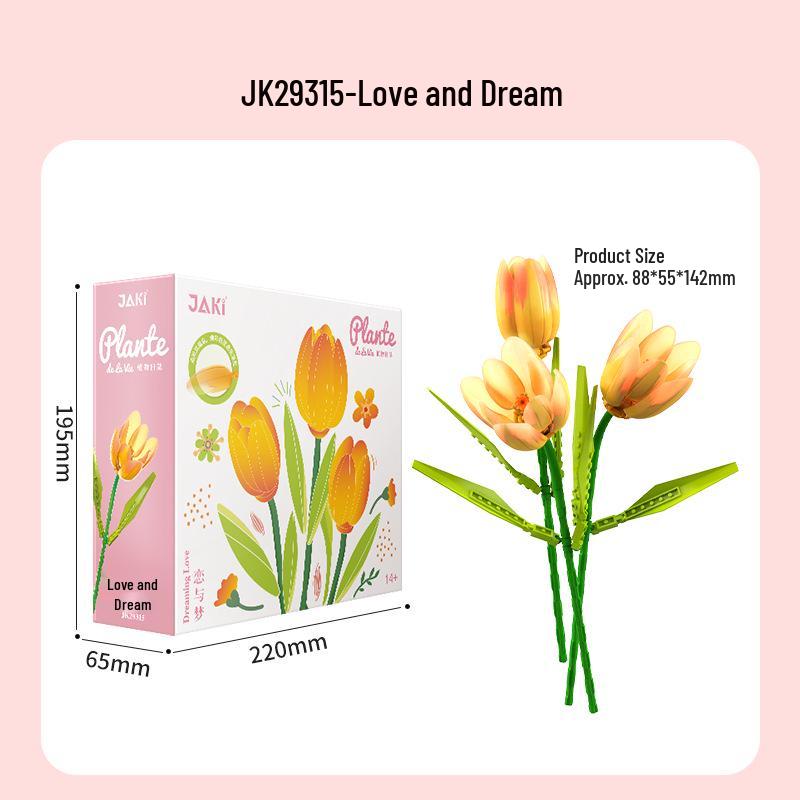 Jiaqi Creative Tulip Building Blocks Model - Desktop Ornament Toy for Girls.
