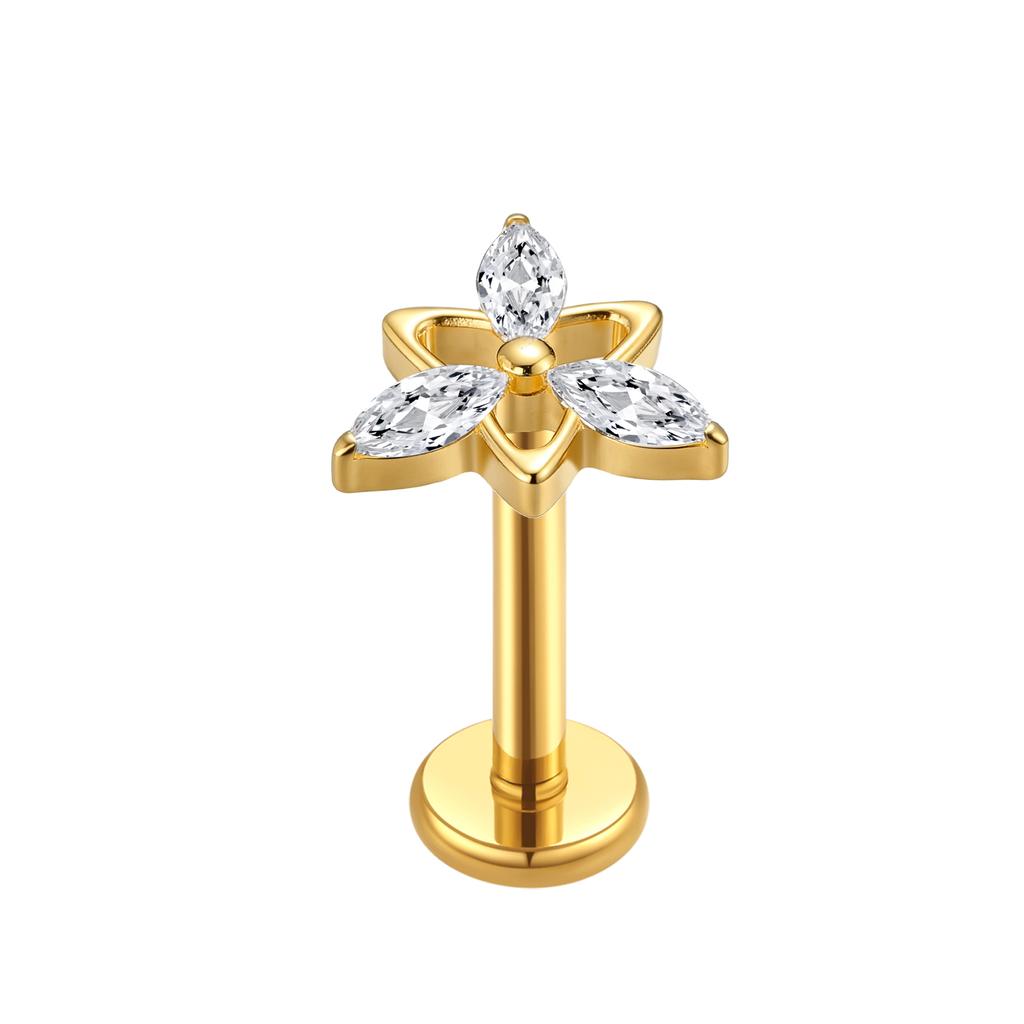 Ready to Ship Classic 24K Gold Plated Titanium Labret Stud Body Jewelry with Zircon for Party & Engagement