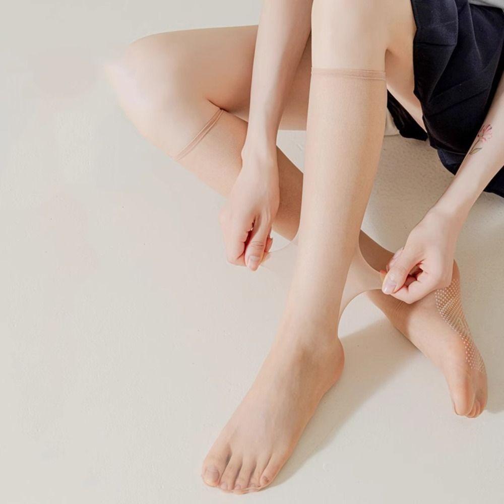 8Pairs Solid Long Tube Socks Streetwear Silky Calf Socks Comfortable Transparent Stockings  Summer