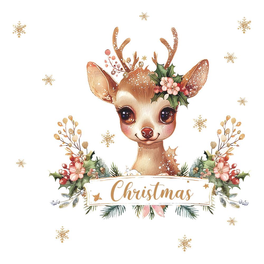 Christmas Deer English Slogan Green Plant Bedroom Living Room Study Background Landscaping Wall Sticker
