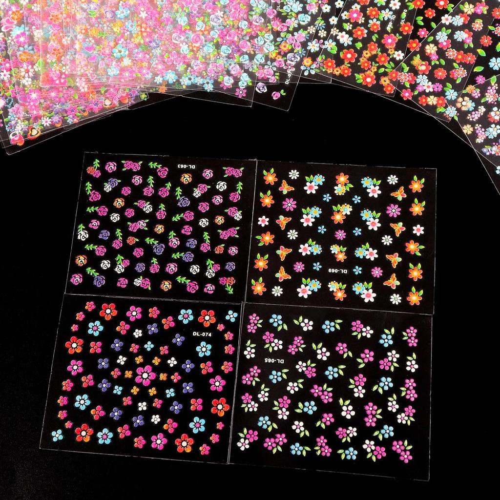 30 Pegatinas de Uñas de Flores de Verano Coloridas Rosas 3D Autoadhesivas Diseños de Pegatinas de Uñas Autoadhesivas Encantos Decoración de Arte de Uñas DIY