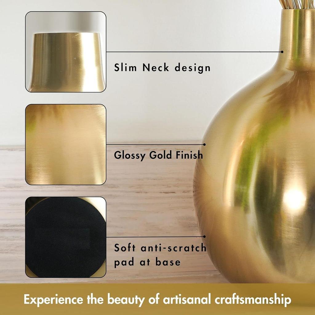 Metall Blumenvase für Heimdeko Wohnzimmer Büro Hochzeit | Tischdeko für Feste Geburtstag Goldene Vase 1 Stück (Blume nicht enthalten)
