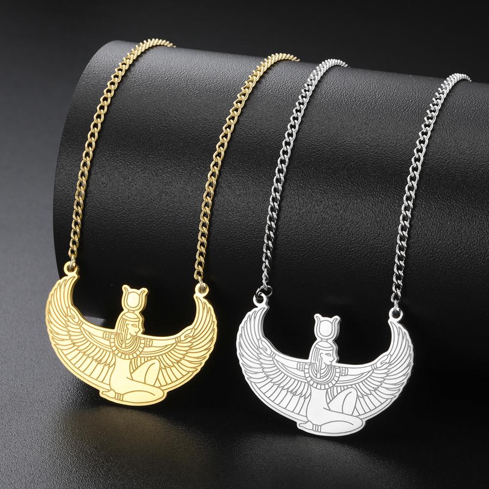 Egyptská Okřídlená Bohyně Hathor Přívěsek Náhrdelník Starověká Mytologie Ochranný Amulet Nerezová Ocel Dámské Šperky