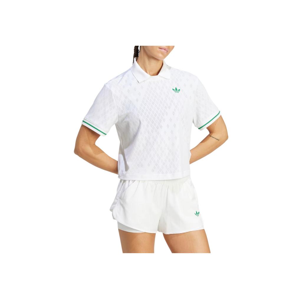 Adidas Originals Striped Loose Fit Short Sleeve Polo Shirt Women Tops White JM4734
