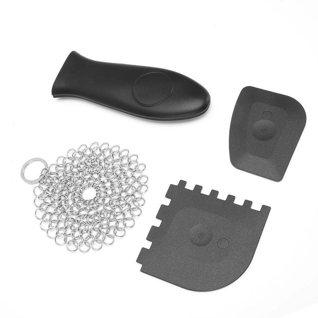 Stainless Steel Cast Iron Cleaner Scrubber Toothed Scraper Pot Handle Cover Kitchen Cleaning Kit