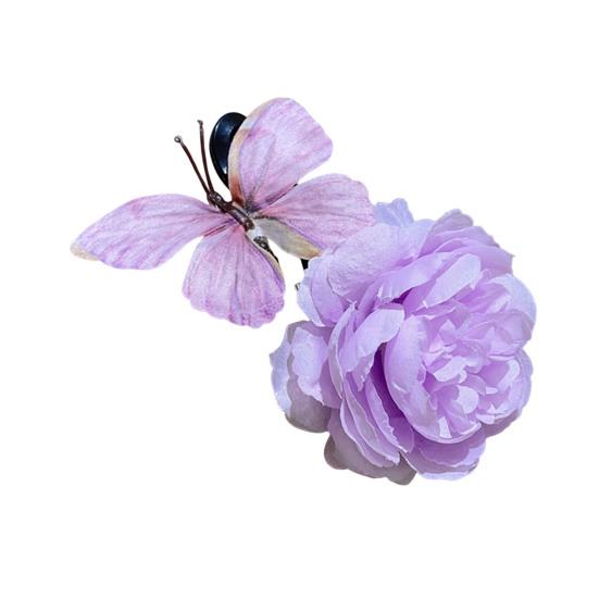 Butterfly Hair Clip Artificial Peony Flower with Acrylic Crocodile Clip Flower Hair Barrette for Beach Vacation Party Dress-up