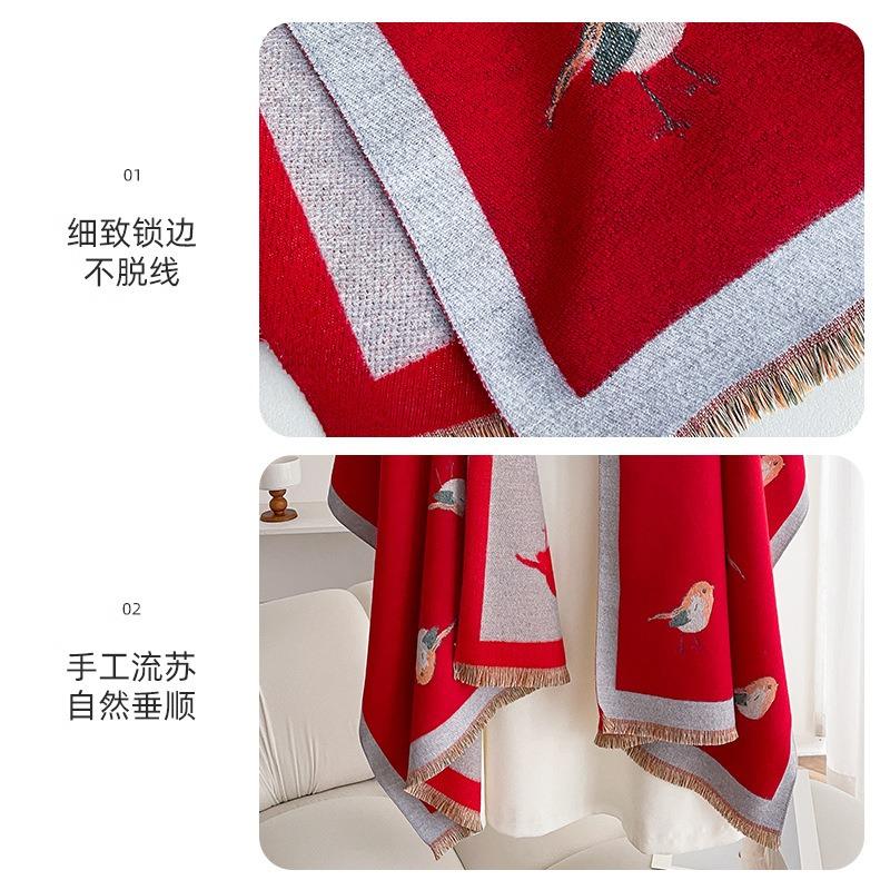 Red magpie scarf women's winter new high-end imitation cashmere thick shawl scarf new gift